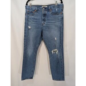 Levi's‎ Wedgie Fit High Rise Distressed Straight Jeans Size 32 Light Wash